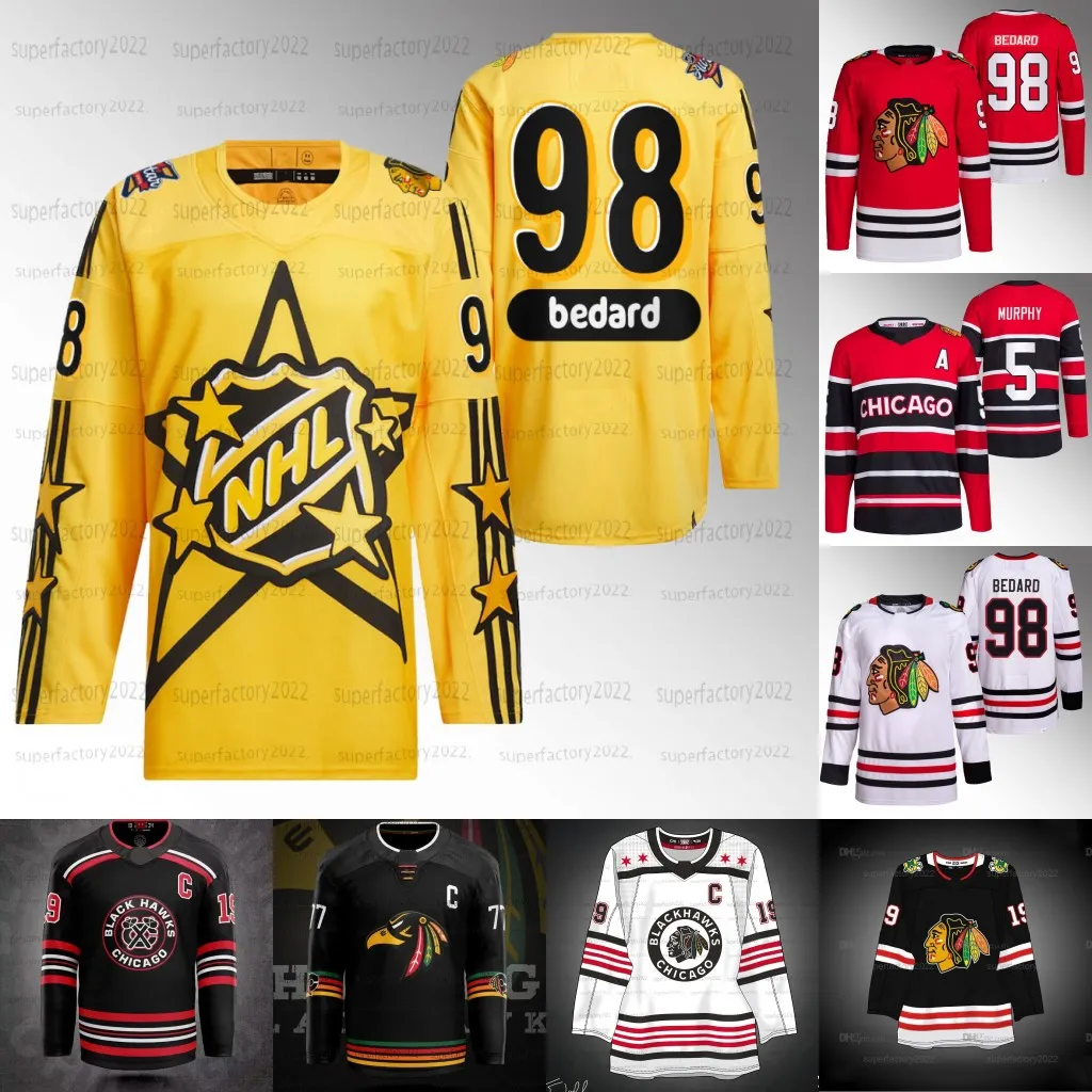 98 Connor Bedard 2024 All-Star Game Jersey Blackhawks Connor Murphy Taylor Hall Nick Foligno Jonathan Toews Caleb Jones Alex Stalock Nikita Zaitsev Kevin Korchinski