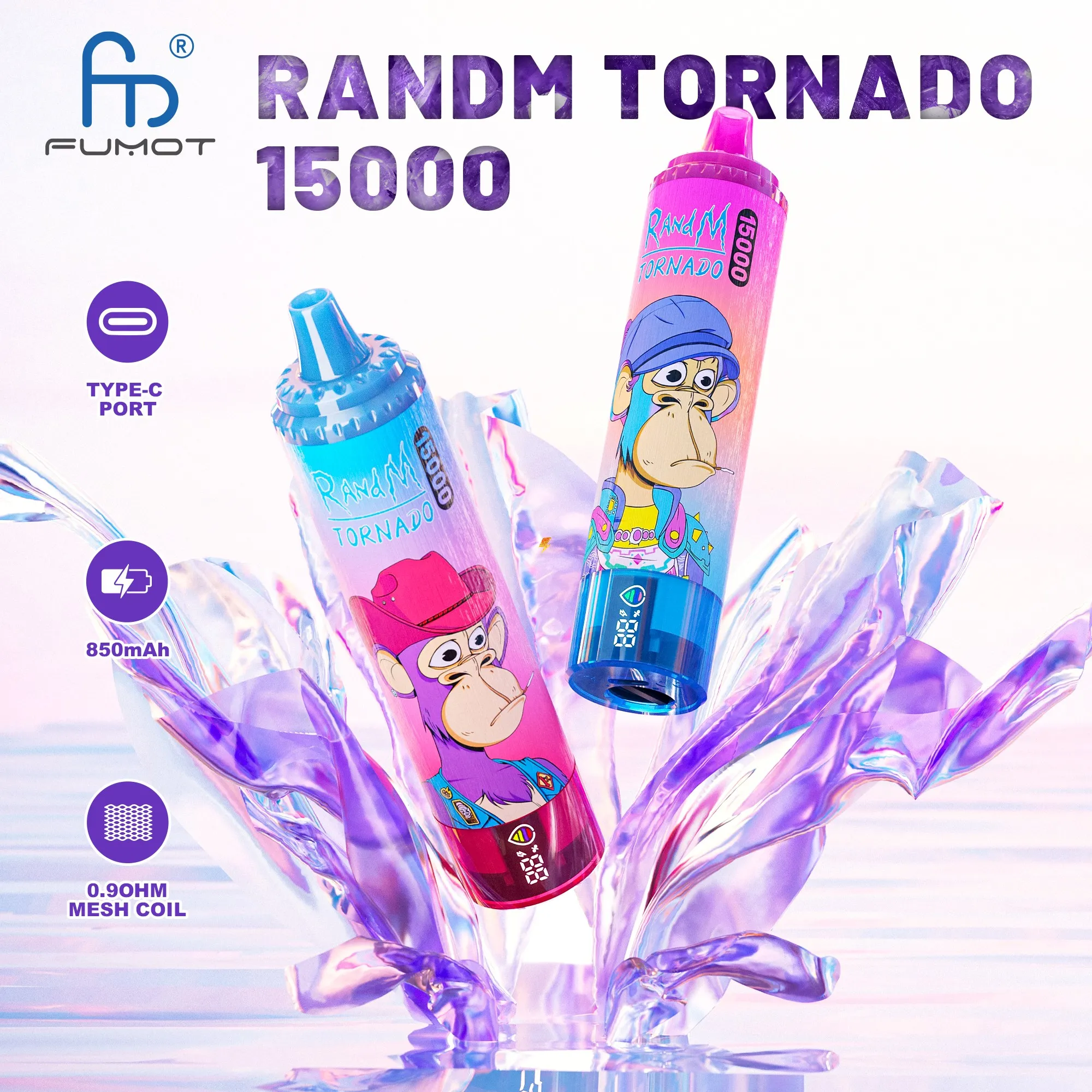 Randm Vape Tornado 15000 Puffs Fumot使い捨て電子タバコ蒸気バッテリーと液体インジケーター充電式41フレーバーRおよびMファクトリー