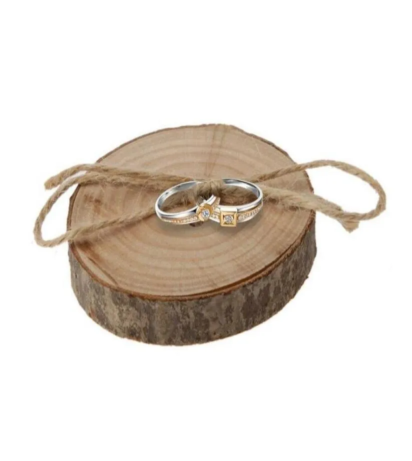 Ring pillows Wedding Ring Bearer Slice Rustic Wooden Ring Holder Wedding supplies with Burlap Creative Retro Wedding Decoration WT6786393