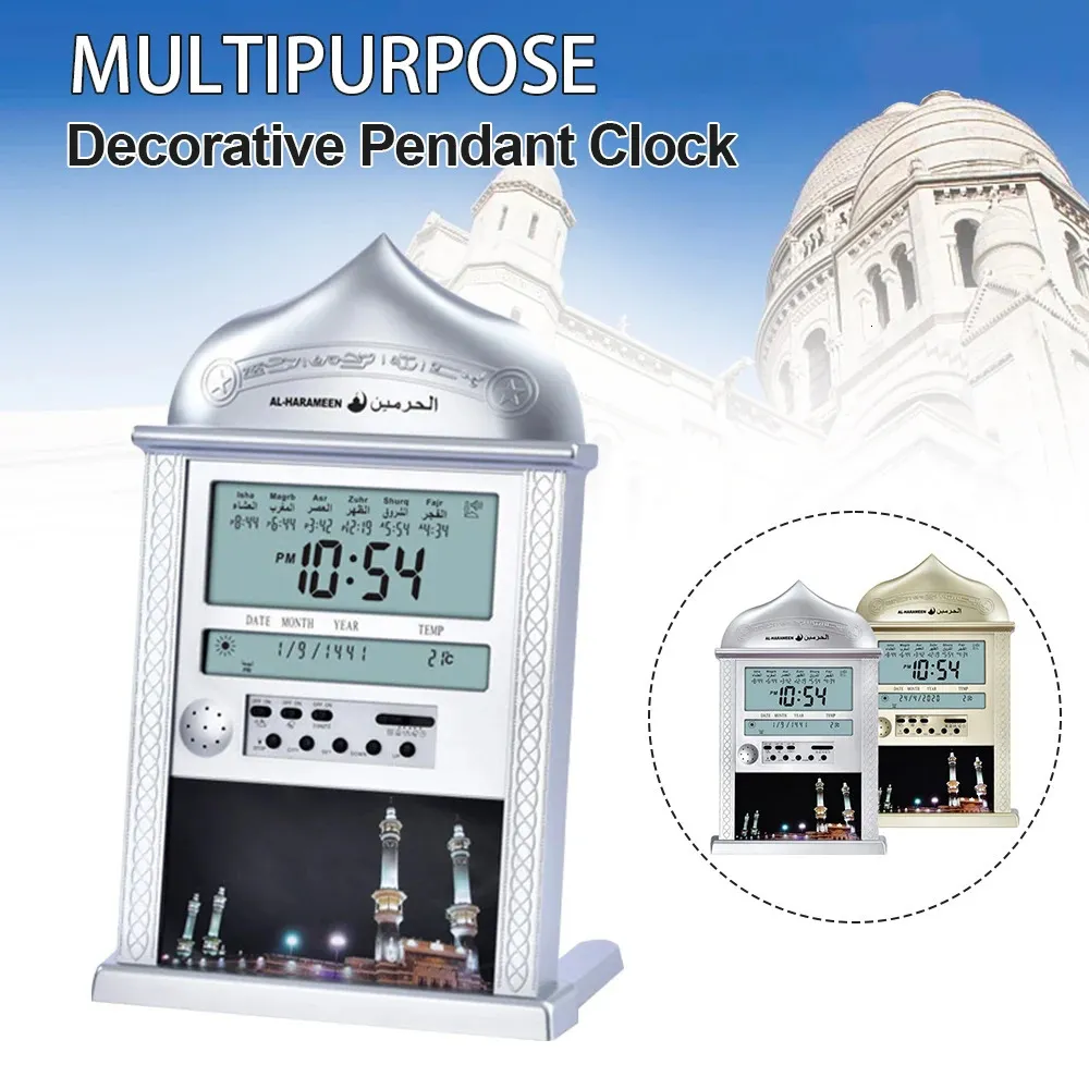 Azan Mosque Prayer Clock Islamic Mosque Calendar Muslim Prayer Wall Clock Digital Alarm Clock Ramadan Gift Table Home Decoration 240116