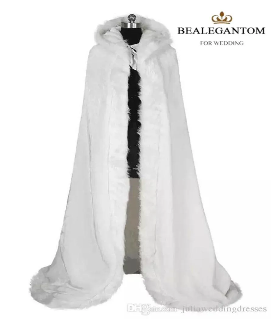 2018 White Bridal Wraps Jackets Winter Fur Women Jacket Bridal Length Cloaks Long Party Wedding Coat3172249