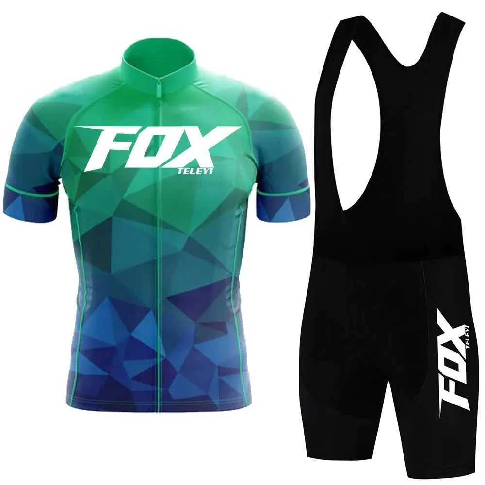 Fluoreszierender Fuchs teleyi Sommer-Radsport-Sweatshirt-Set Kurzarm-Shirt MTBJersey Herren-Radsportbekleidung Fahrrad Maillot Ciclismo