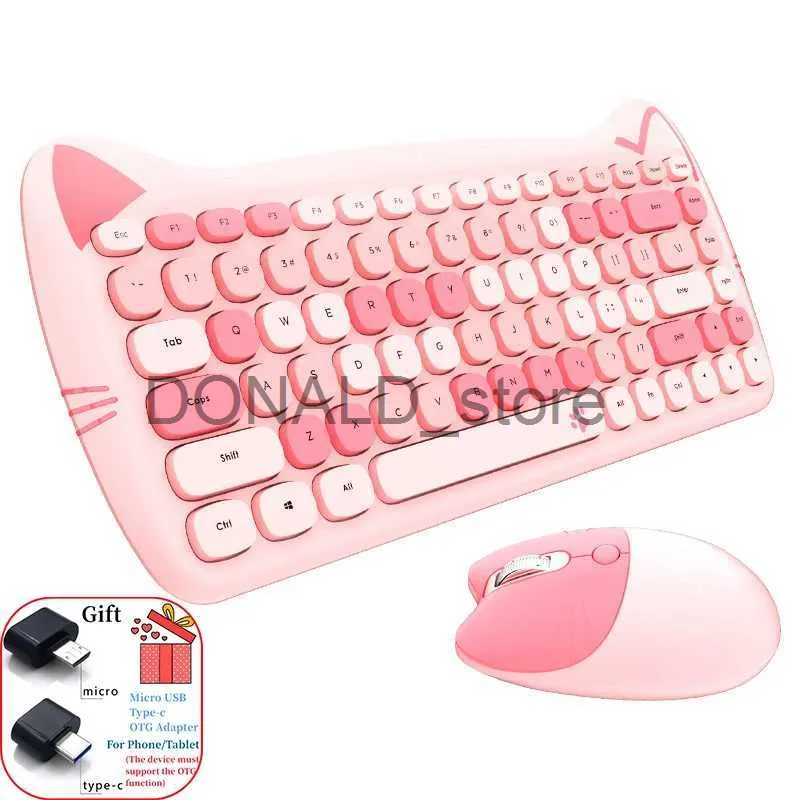 Tangentbord MOFII KAWAII CAT 2.4G Trådlöst tangentbord och musuppsättning Söt läppstift Punk -tangentbord och möss kombinationer för bärbar dator Home Office J240117