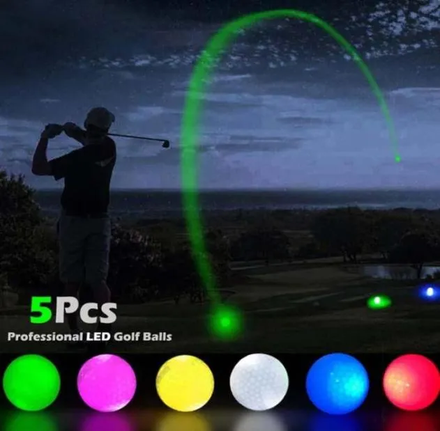 5 stuks professionele golfballen LED lichtgevende nachtballen, herbruikbare en langdurige gloedtrainingspraktijk3195416