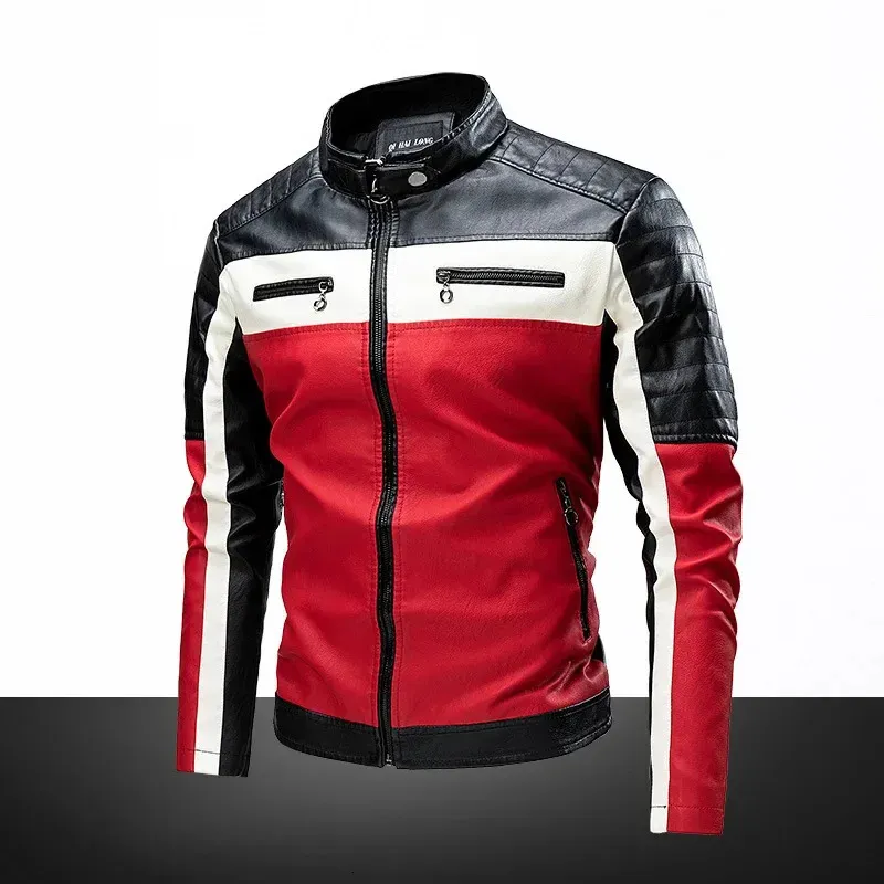 Hommes automne veste Bomber Biker fermeture éclair moto fausse fourrure manteau mâle polaire pilote Vintage noir rouge marron PU veste en cuir 240117