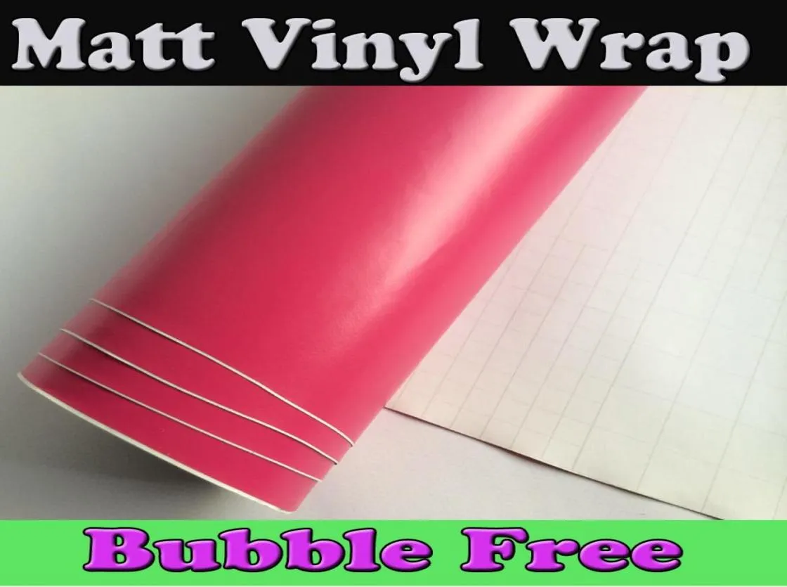 Pink Matt Vinyl Car Wrap Film With air release Full Car Wrapping Foil Rose red Car sticker Cover size152x30mRoll 498x98ft1374614