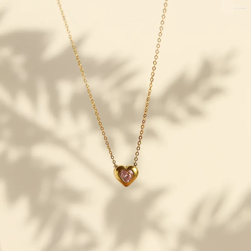 Naszyjniki wiszące Modagirl Pink Heart CZ Naszyjnik ze stali nierdzewnej złota biżuteria na prezent w Walentynki