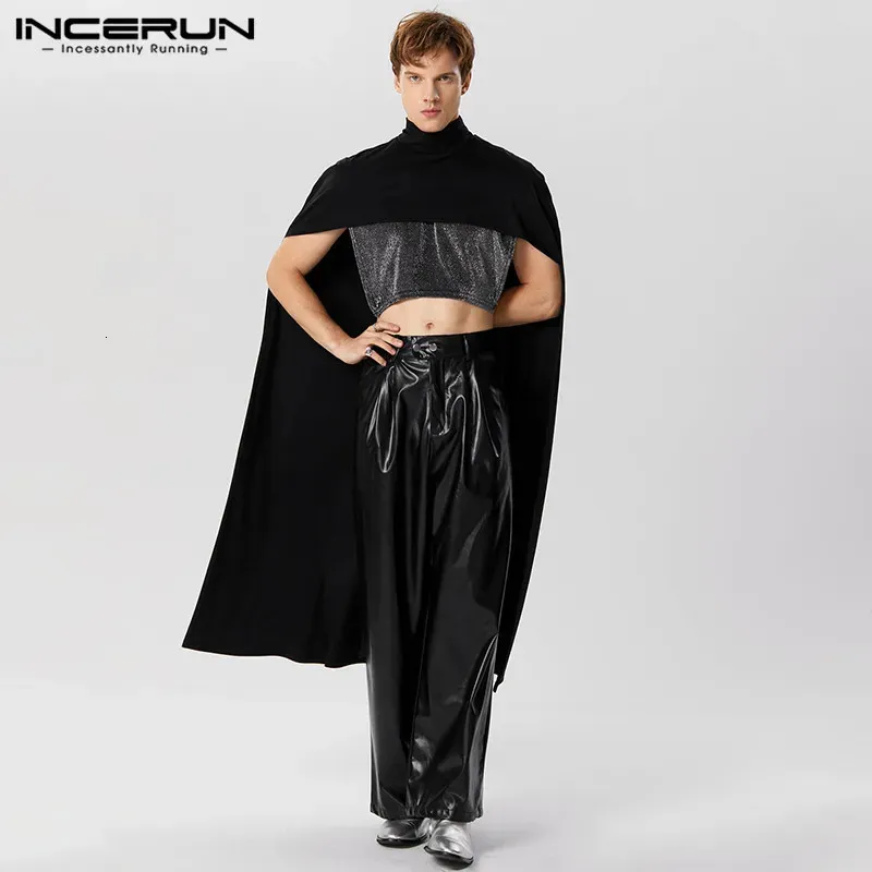 INCERUN Mannen Onregelmatige Mantel Jassen Coltrui Effen Mannelijke Poncho Geul Streetwear Herfst Mode Casual Mannen Dunne Cape S-5XL 240116