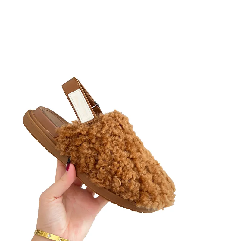 mulheres chinelos de corte Brown Shearing Sabot Fur Fussbett Furry designer slides Soft Fluffy mule Plush Platform Flats pantoufle Casual Non Slip Luxury Shoes