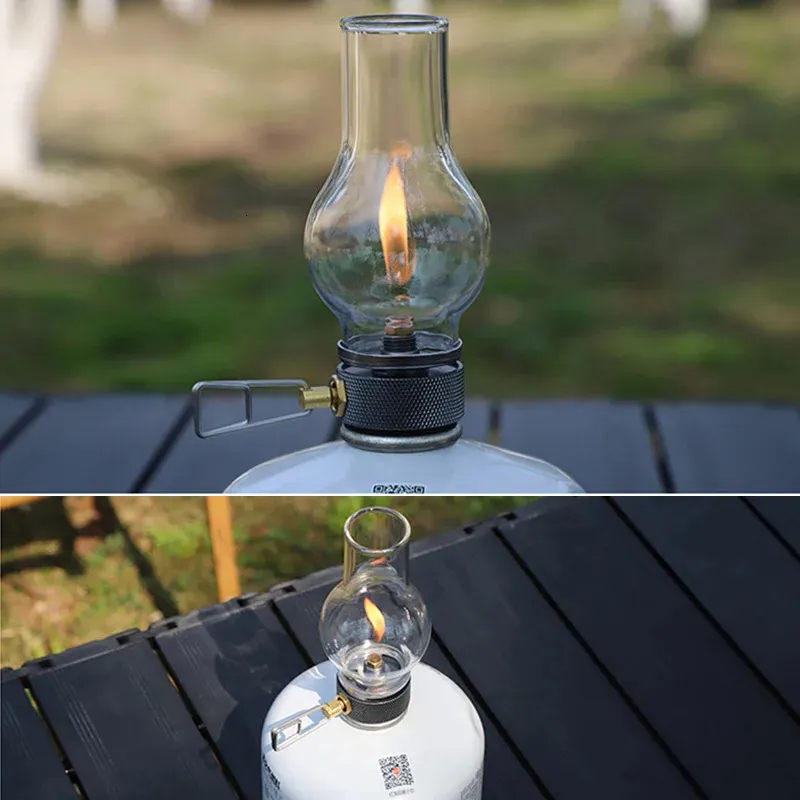 Lampe de Camping bougie à gaz rétro abat-jour en verre atmosphère tente extérieure lanterne pour randonnée sac à dos pique-nique pêche 240117