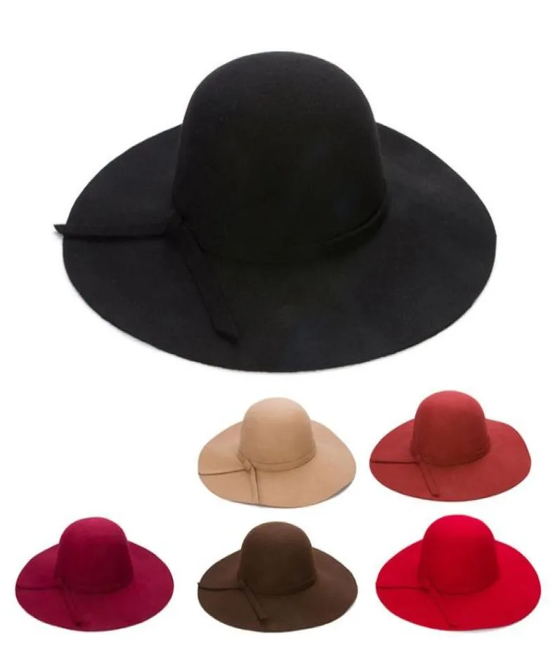 Jesienna zima szerokie czapki dla kobiet dziewczęta Dziewczęta wełna vintage filc melonik Fedoras Solid Foppy Cloche Cap Hat4836751
