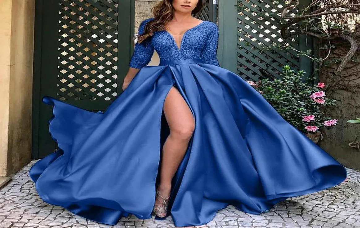 Vestidos casuais 2022 mulheres elegante festa casamento longo senhora chique cetim sexy vneck saia cauda cor sólida vestido de noite8511708