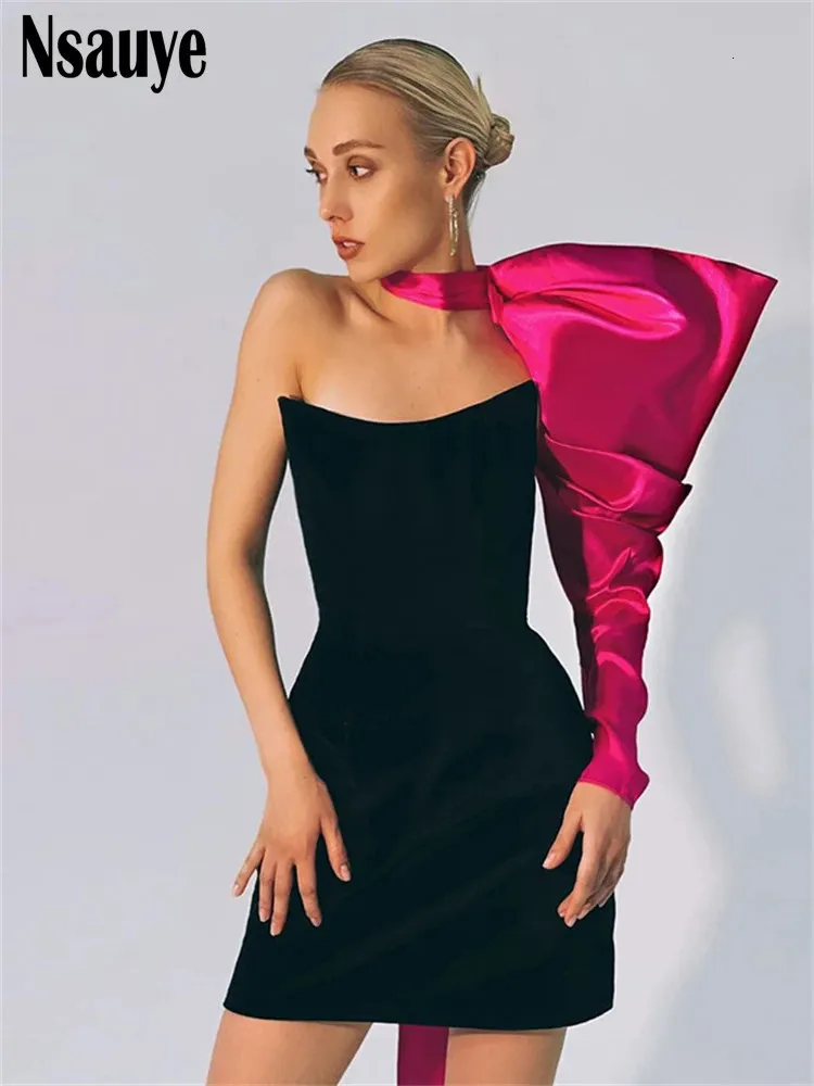 Elegant One Shoulder Mini Dress - Long Puff Sleeves, Backless Bodycon -  Shop Now! from Dhgate Urban Sexy Dresses - price 57.42