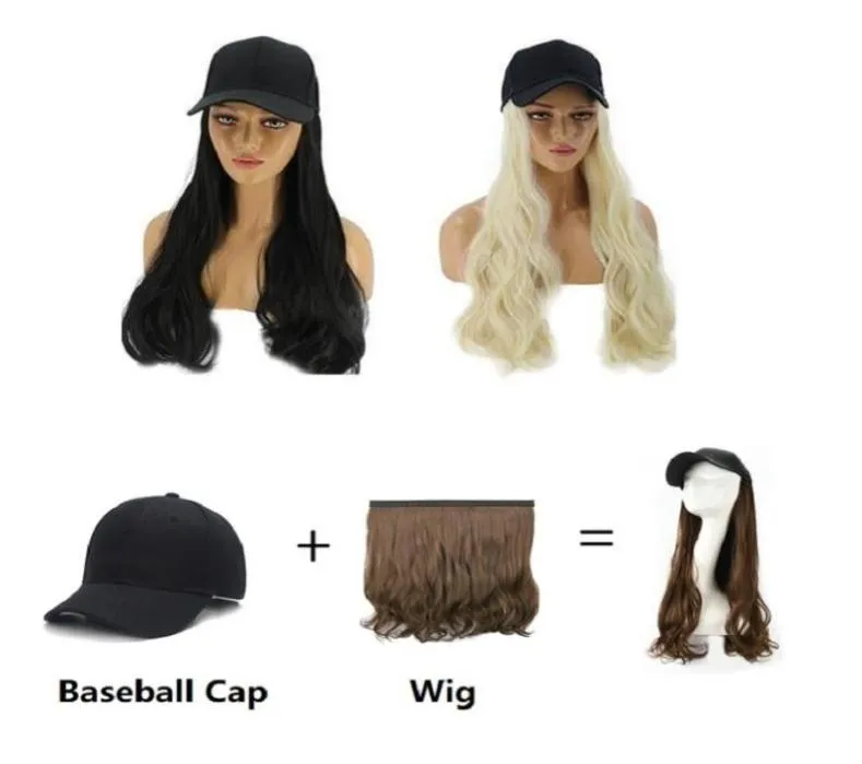 Women Wig with Hat Black Baseball Cap Magic One Second Change Hair Style Beauty Makeup Straight /Curly Hair dressing Party Y2007147972669