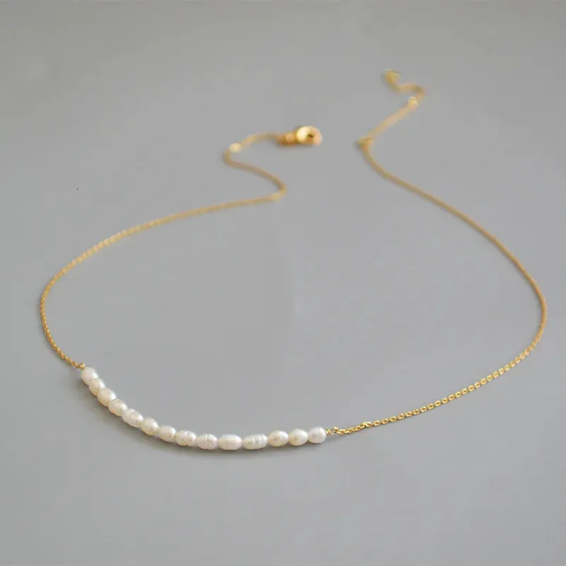 Brass With 18K Gold Natural Real Pearl Necklace Wowen Jewelry Party Designer T Show Runway Gown Japan Korean Fashion 240117