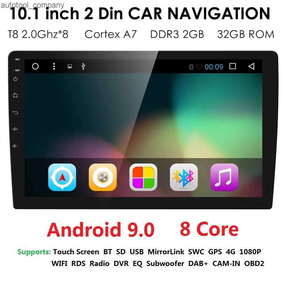 Nowy Universal 2din Android 9.0 Octacore Car Nodvd Player GPS WiFi BT Radio BT 2GB RAM 32GB ROM 4G SIM Sieć kierownicy RDS USB