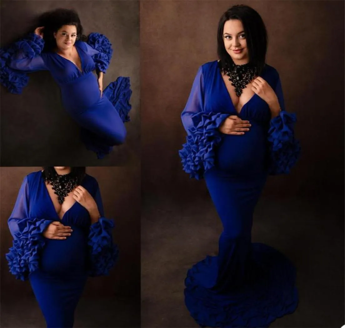 2020 Long Sleeve Maternity Dresses Tiered Ruffle Evening Gowns for Poshoot Boudoir Lingerie Bathrobe Nightwear Jackets Babydoll8514408