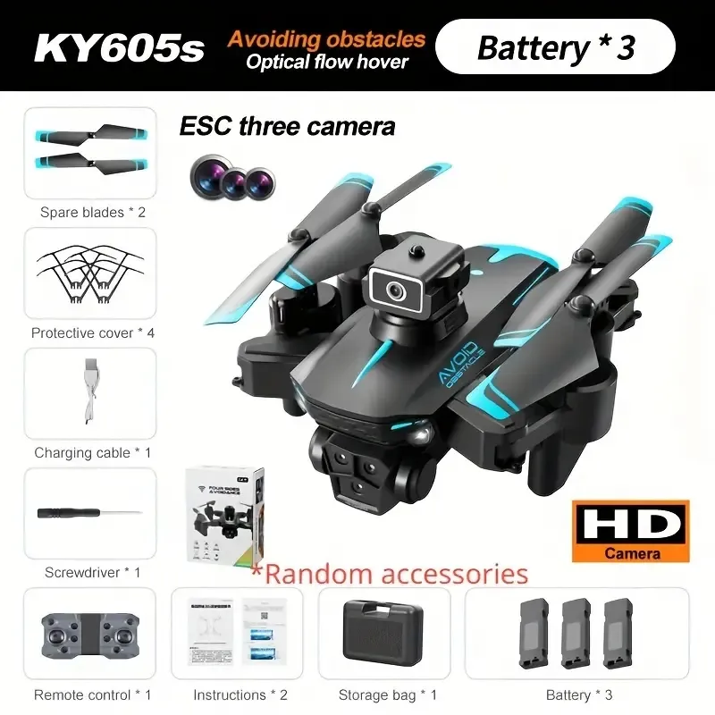 Wryx 2023 novo ky605s zangão três câmera profissional hd evitar obstáculos fotografia aérea dobrável quadcopter presente brinquedo uav