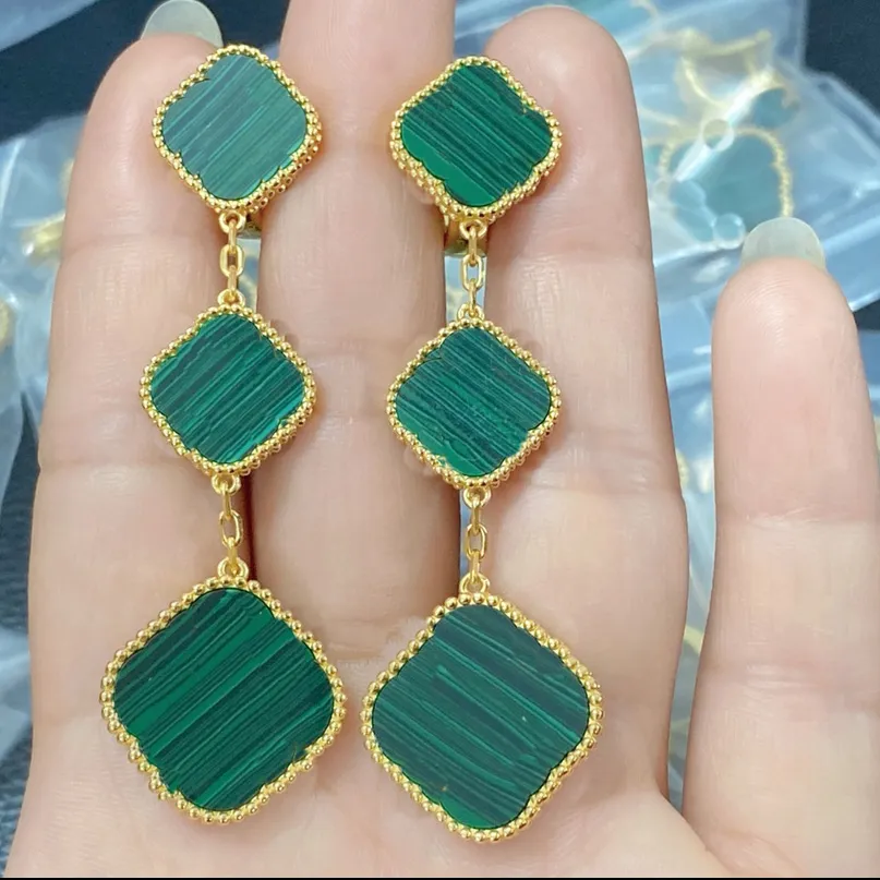 Tasarımcı Yonca Studs Küpe Vintage 3 Motif Dört Yaprak Yonca Takım Saplama Küpe Pearl-Sterling Gümüş Altın Saplamalar Kadınlar için Acate Kutu ile