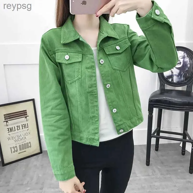 Women's Leather Faux Leather Spring Autumn Women Short Denim Jacket Candy 8 Colors Streetwear Chic Jean Coat Lady Slim Small Outerwear Female casual Tops YQ240116