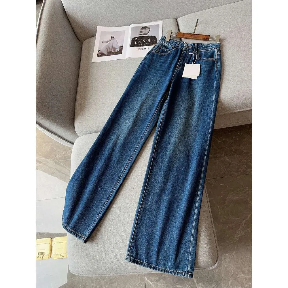 The Row rechte blauwe jeans met donkere pijpen 2023 nieuwe pure originele losse vroege herfstbroek