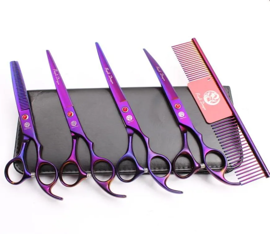 Z3003 5PCS 7039039 440C Purple Dragon Professional Pet Fairing Hair Nussors CombcuttingThinningUpdown Zakrzywione nożyce DO9629956