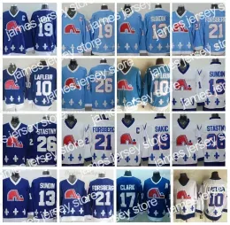 Hockey Jerseys Mens Quebec Nordiques Vintage 19 Joe Sakic Hockey Jerseys Baby Blue 26 Stastny 13 Mats Sundin 21 Peter Forsberg 10 Guy Lafleu