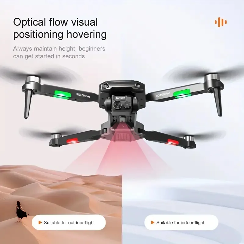 Posicionamiento de flujo óptico de drones sin escobillas RG100 PRO, batería de luz LED de color, cámara de ajuste eléctrico, adecuado para regalo de Navidad