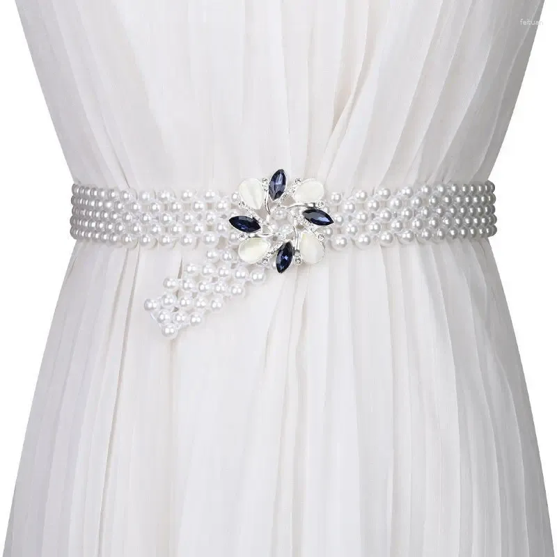 ベルト韓国のファッションドレスとダイヤモンドの象牙のパールベルトデザイナーウエストエラスティック女性ハラジュク