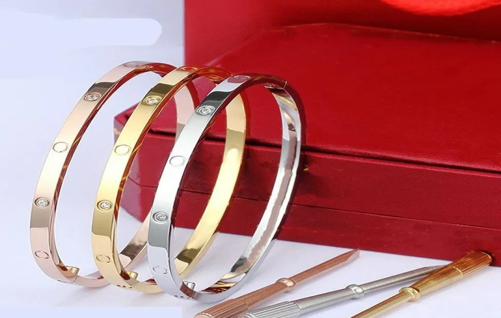 Z pudełkiem 4 mm cienkie srebrne designerskie bransoletki bransoletki dla kobiet mężczyzn Tytanium stalowy złoty śrubokrętny Bracelet Bransoletki Bransoletka 1619C5966040
