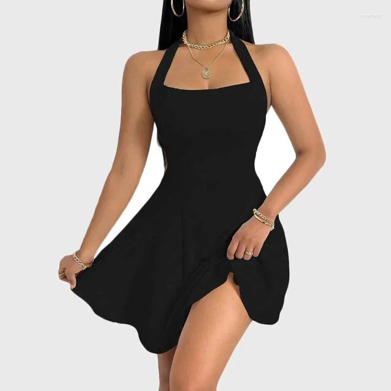 Vestidos casuais moda sexy decote sem mangas mini vestido para mulheres verão mar praia sem costas de uma peça roupas femininas pretas