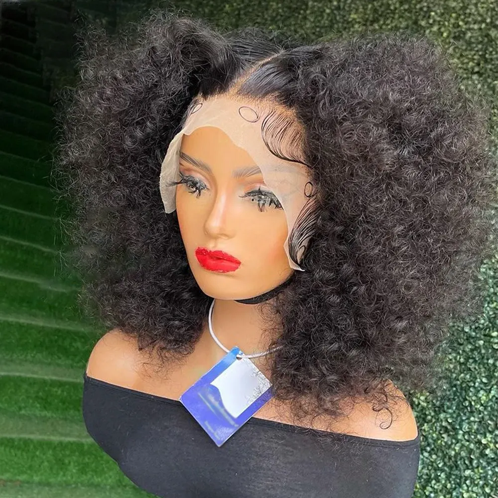 180 Density Mongolian Kinky Curly Wig Human Hair 13x4 Curly Lace Front Wigs Afro Curly Synthetic Lace Closure Wig For Women