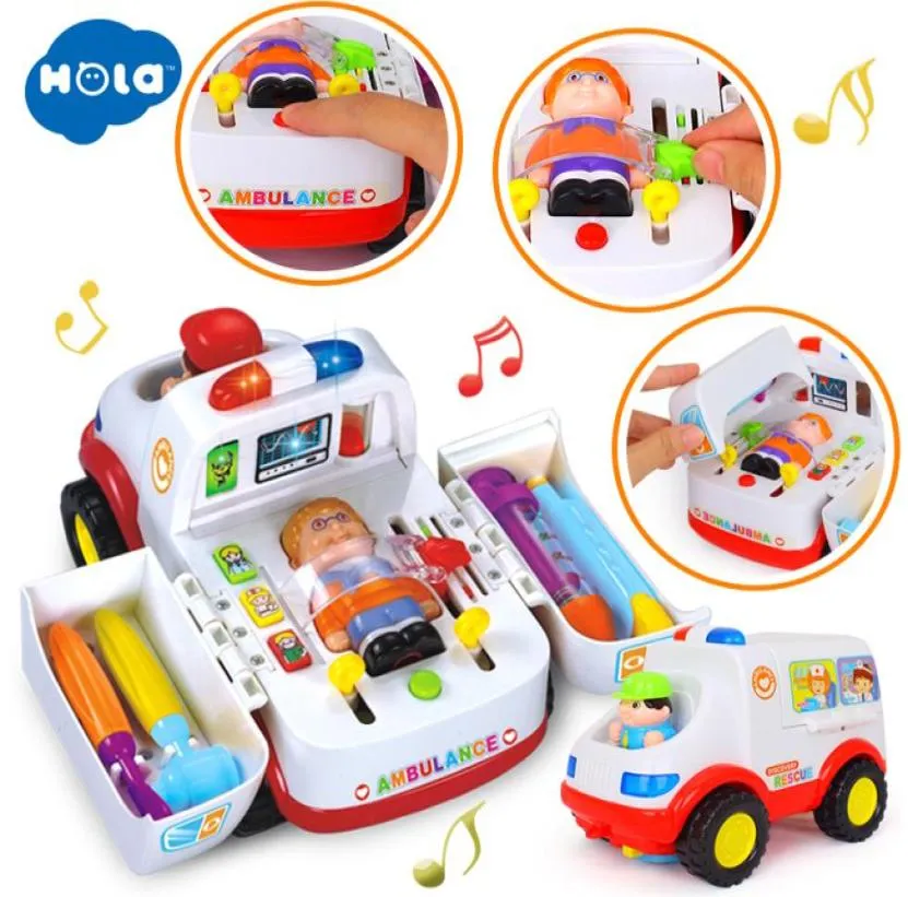 HOLA 836 Auto ambulanza Giocattolo con luci musicali per bambini piccoli 1324 mesi 2in1 Pretend Doctor Toy Set Kit per bambini Ragazzi Y7001534