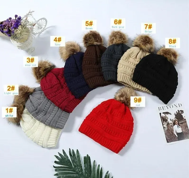 Kids Adults Thick Warm Winter Hat For Women Soft Stretch Cable Knitted Pom Poms Beanies Hats Women Skullies Beanies Girl SkiCap