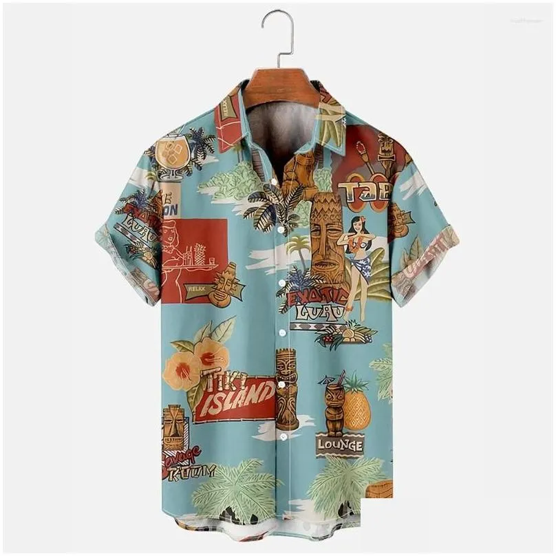 Men`S Casual Shirts Mens Casual Shirts Summer Shirt For Hawaiian Beach Funny Pattern Print Short Sleeve Daily Imported Clothing Vacat Dhhz6