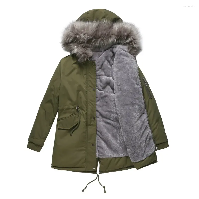 Dames Trenchcoats Winterjassen Voor Dames 2024 Capuchon Fleece Warm Koude Jas Zwart Rood Legergroen Grijs Marineblauw Lang Parka's Grote Grote Maat