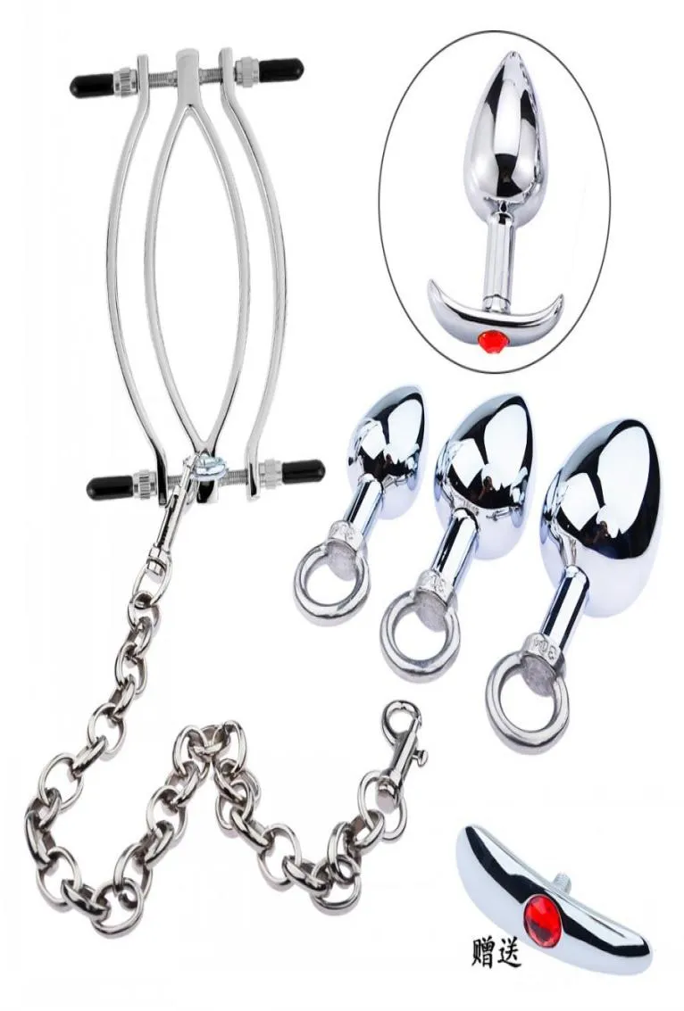 Clips de lèvres et anneau de plug anal pour femme Pinces de clitoris en acier inoxydable Gspot Massage Stimulateur de clitoris BDSM Pince vaginale8630422