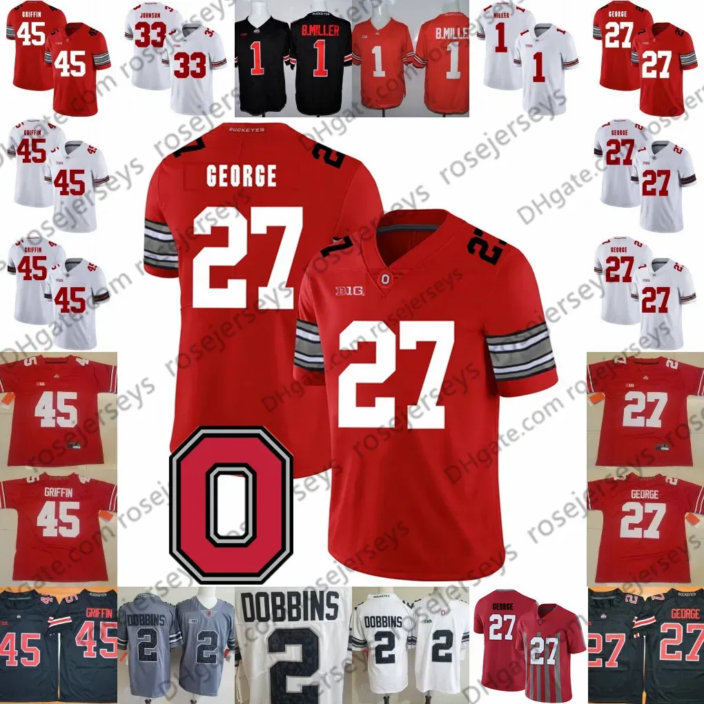 Ohio State Buckeyes #27 Eddie George 32 Jack Tatum 36 Chris Spielman 45 Archie Griffin 9 Johnny Utah Vintage Red White Jersey 4xl