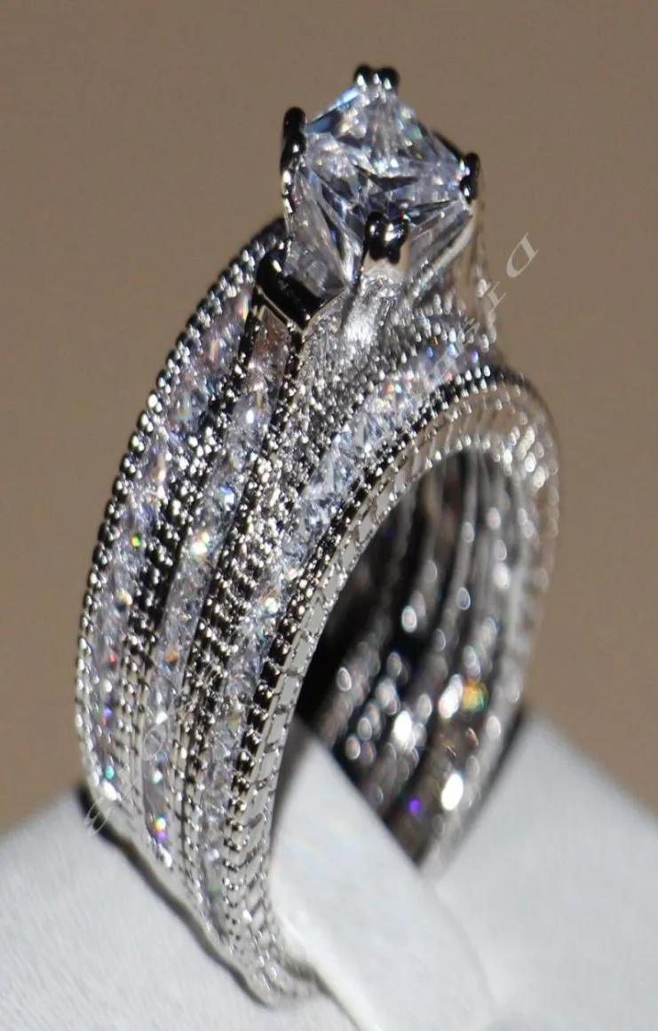 Princess Vintage Jewelry 14 Karat Weißgold gefüllt CZ 3 Stück Hochzeit Damen Band Ringe für die Liebe Größe 5112020208