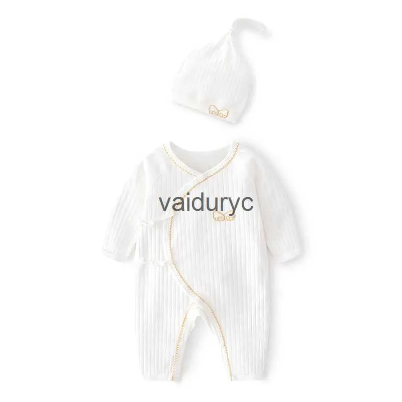 Pullover Lawadka 0-6m Spring Baby Baby Boys Romper Hat Botton White Ubrania dla dziewcząt Modna Modna Koszyt Noworodki od 0 do 3 M H240508