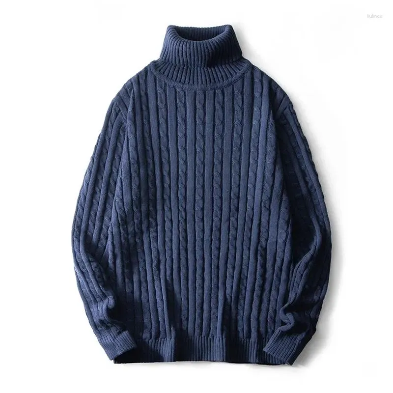 Men's Sweaters Sweater Half High Neck Winter Versatile Slim Fit Knitted Bottom Shirt Pure Black Linen Trendy Wear