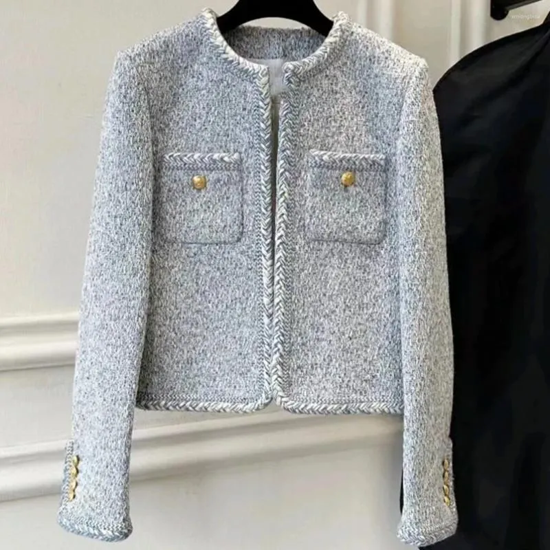 Kvinnors ull hög kvalitet 2024 Autumn Blend Tweed Short Cardigan Jacket Outwear Sticked Coat Topps Korean Fashion