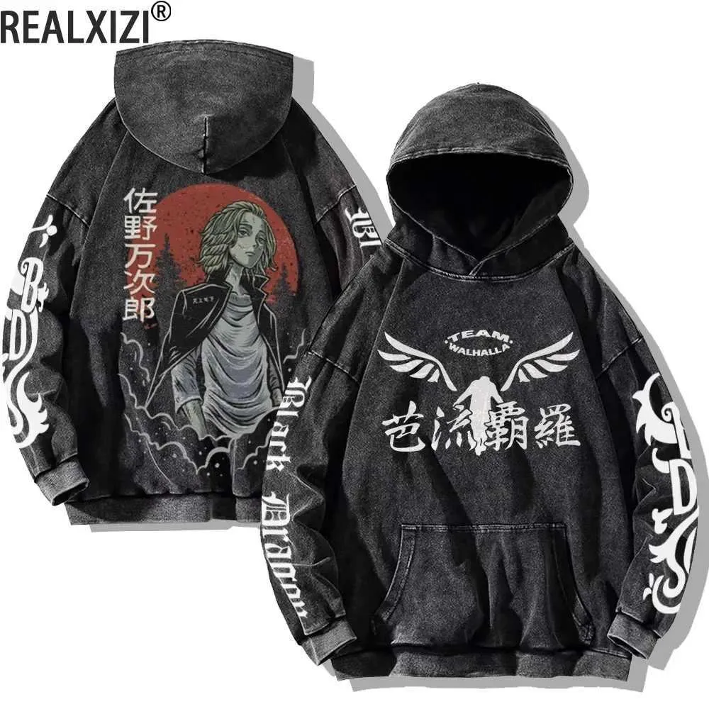 Anime överdimensionerade hoodies tokyo Revengers Hoodies Sweatshirts Mikey Washed Retro Hoodie Chifuyu Hood Sweatshirt 100% Cotton Hoody