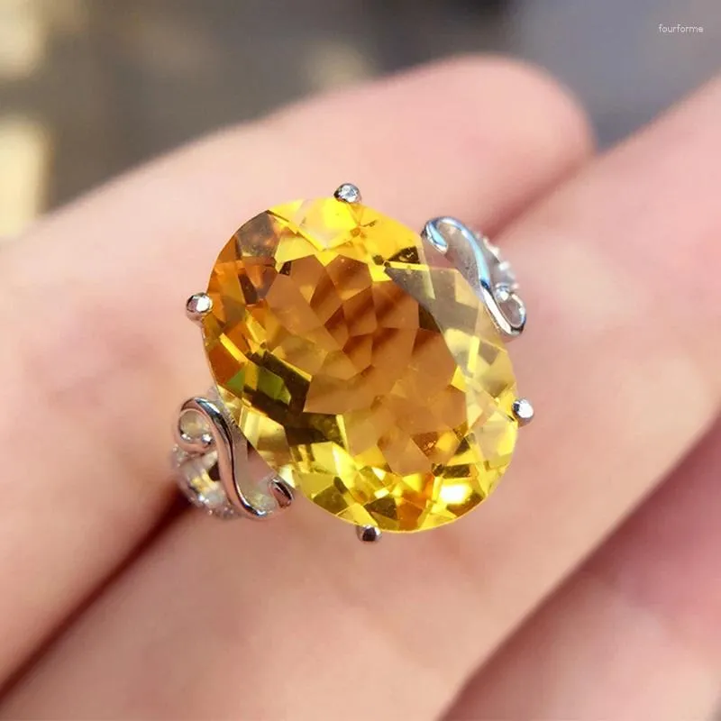 Cluster Rings FS Real S925 Sterling Silver High-quality Citrine Large Elliptical Particle Ring Fashion Fine Wedding Jewelry For Women