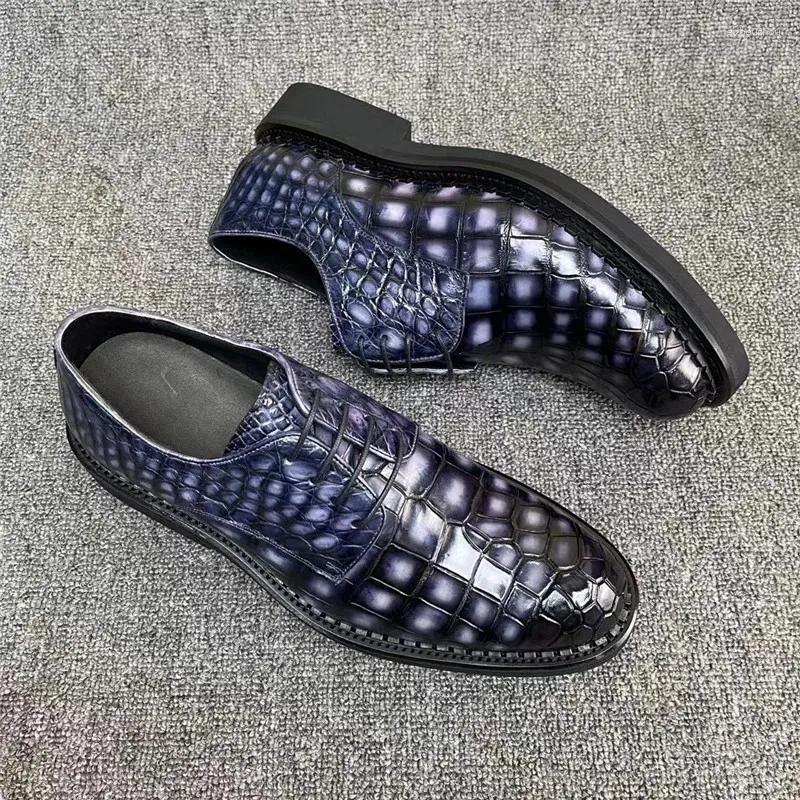 Chaussures habillées Authentique peau de crocodile véritable peint à la main dégradé gris Derby pour hommes véritable cuir d'alligator exotique mâle à lacets Oxfords