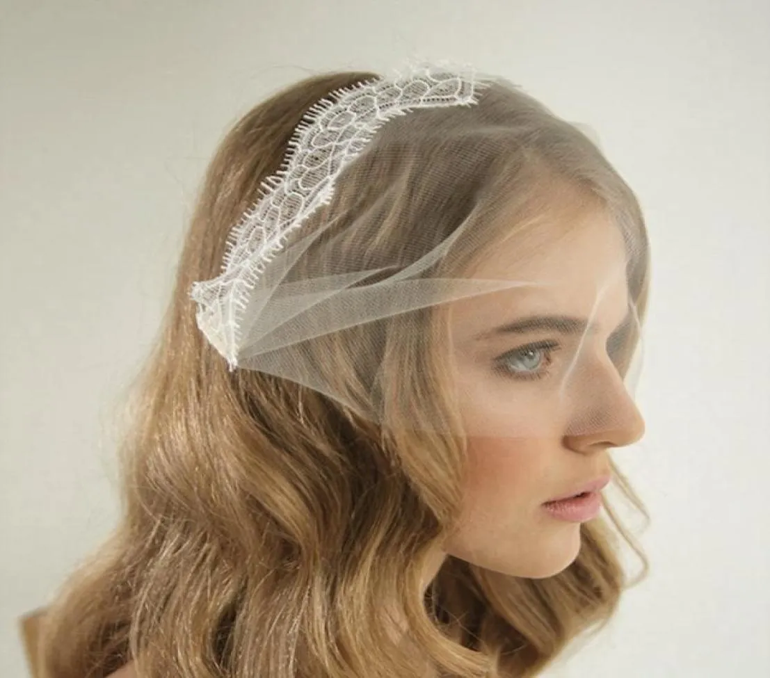 Vintage Lace Tulle Bandeau Birdcage Wedding Veil With Combs Blusher Veils Headband Veil 9039039 22 cm Wide Birdcage Bridal 6085776