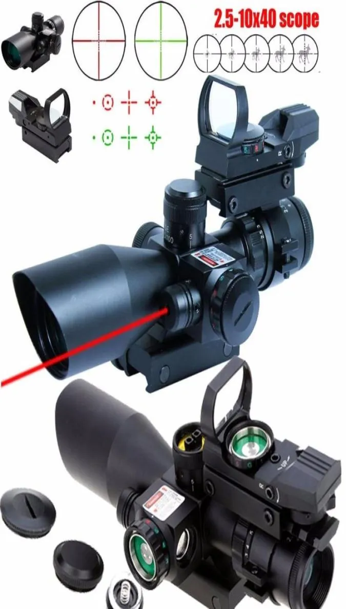 Novo escopo de rifle tático 2510X40 wRed Laser holográfico verde Red Dot Sight6826832