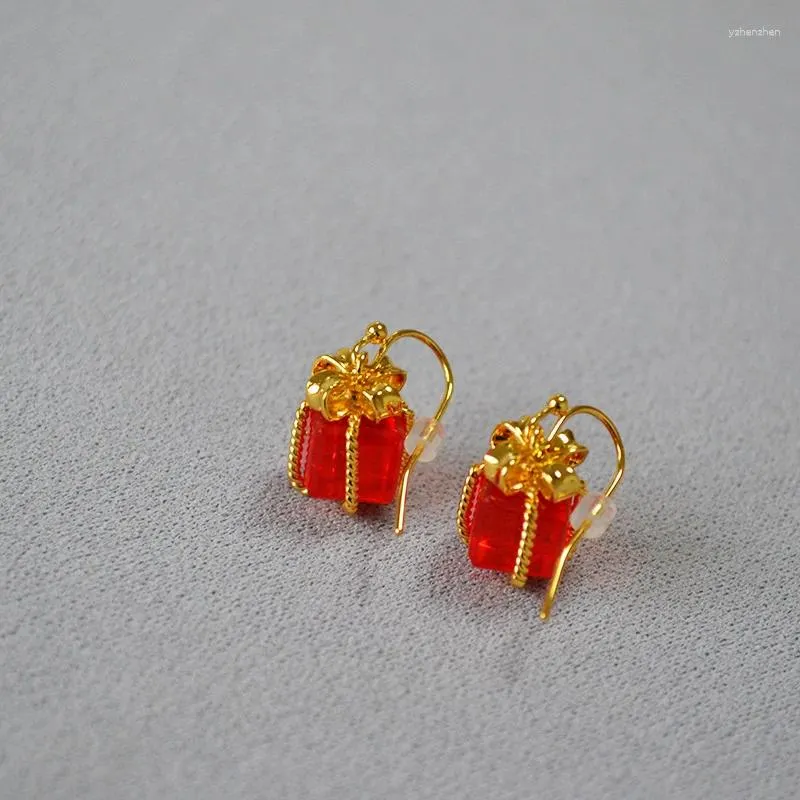 Dangle Earrings Korean Festive Year Christmas Retro Red Candy Glass Crystal Gift Box Simple For Girls