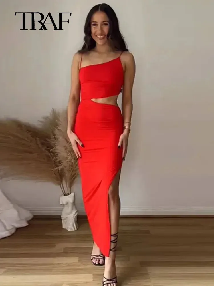 Traf ausgeschnitten Satin Kleider Frau Drucken Sie lange Kleider für Frauen, die Rückenless sexy Partykleid Sommerabendkleider 240116 drucken