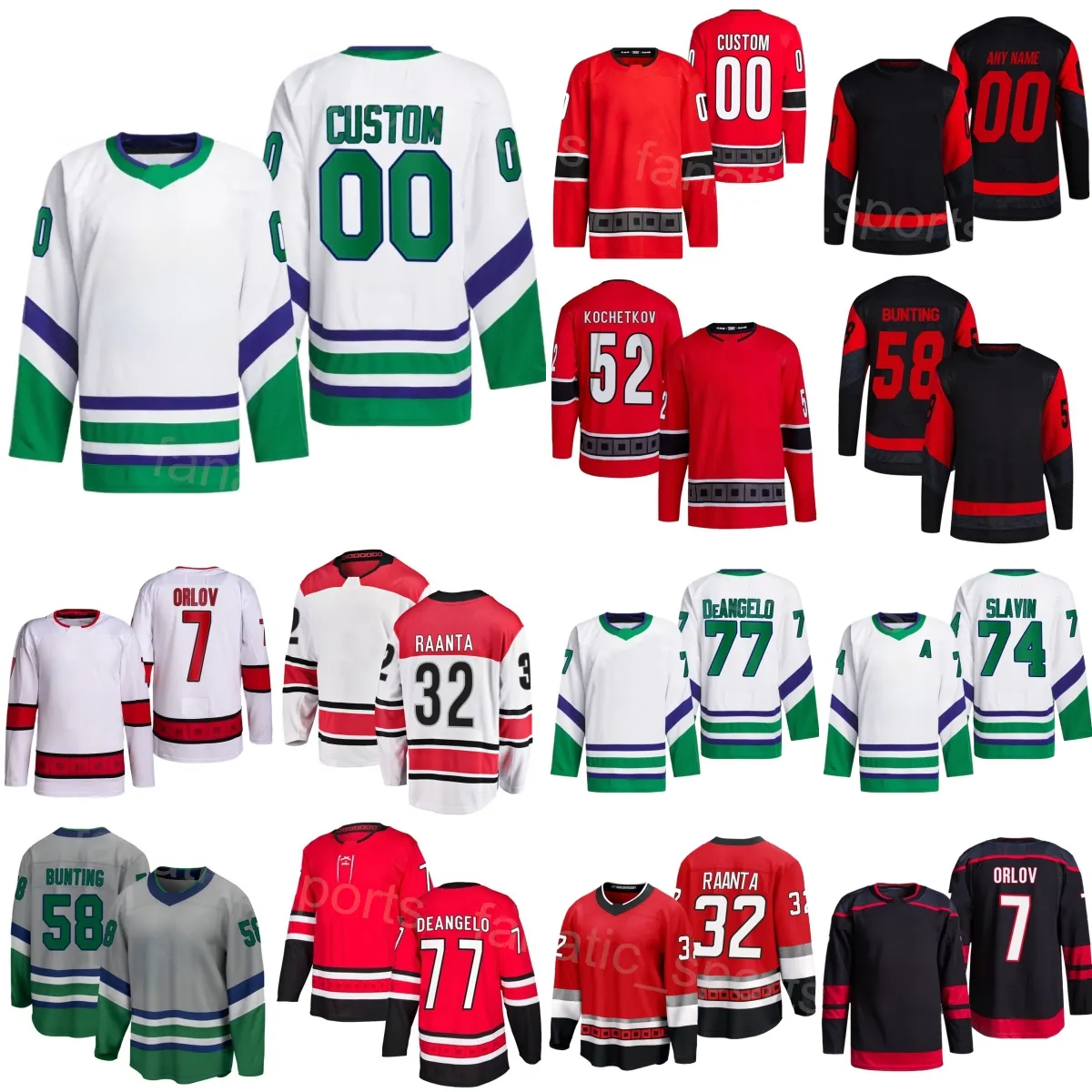 스티치 하키 남성 어린이 여성 52 Pyotr Kochetkov Jersey 77 Tony DeAngelo 7 Dmitry Orlov 74 Jaccob Slavin 58 Michael Bunting 32 Antti Raanta 37 Andrei Svechnikov